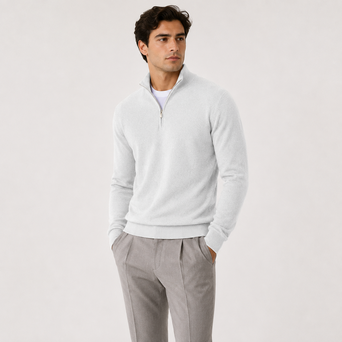 Pull en maille léger et chaud pour homme, fermeture éclair au quart de pouce 8
