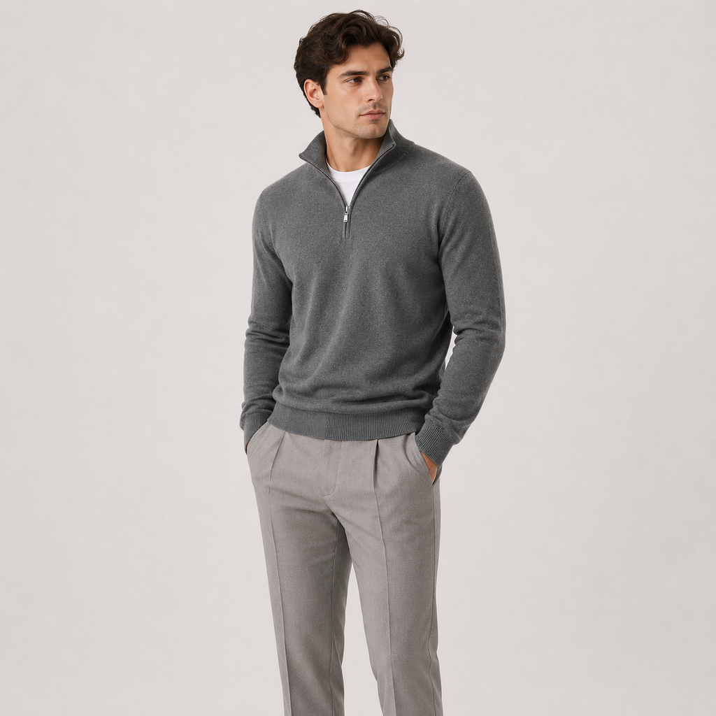 Pull en maille léger et chaud pour homme, fermeture éclair au quart de pouce 9