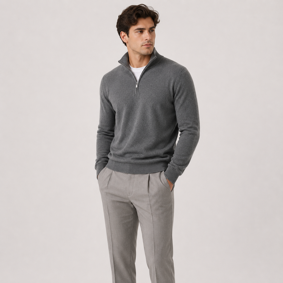 Pull en maille léger et chaud pour homme, fermeture éclair au quart de pouce 9