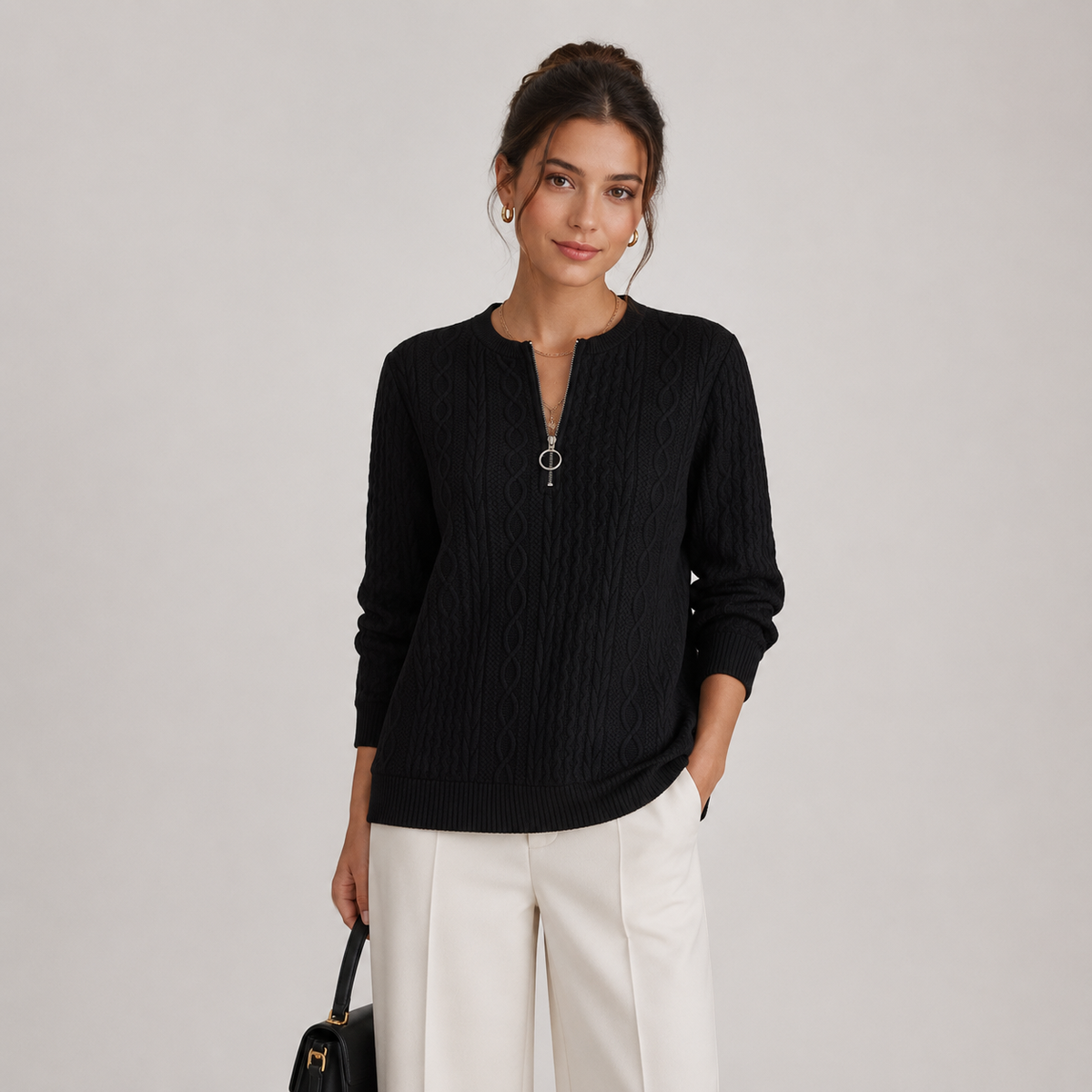 Pull léger à manches longues et col zippé pour femme 0