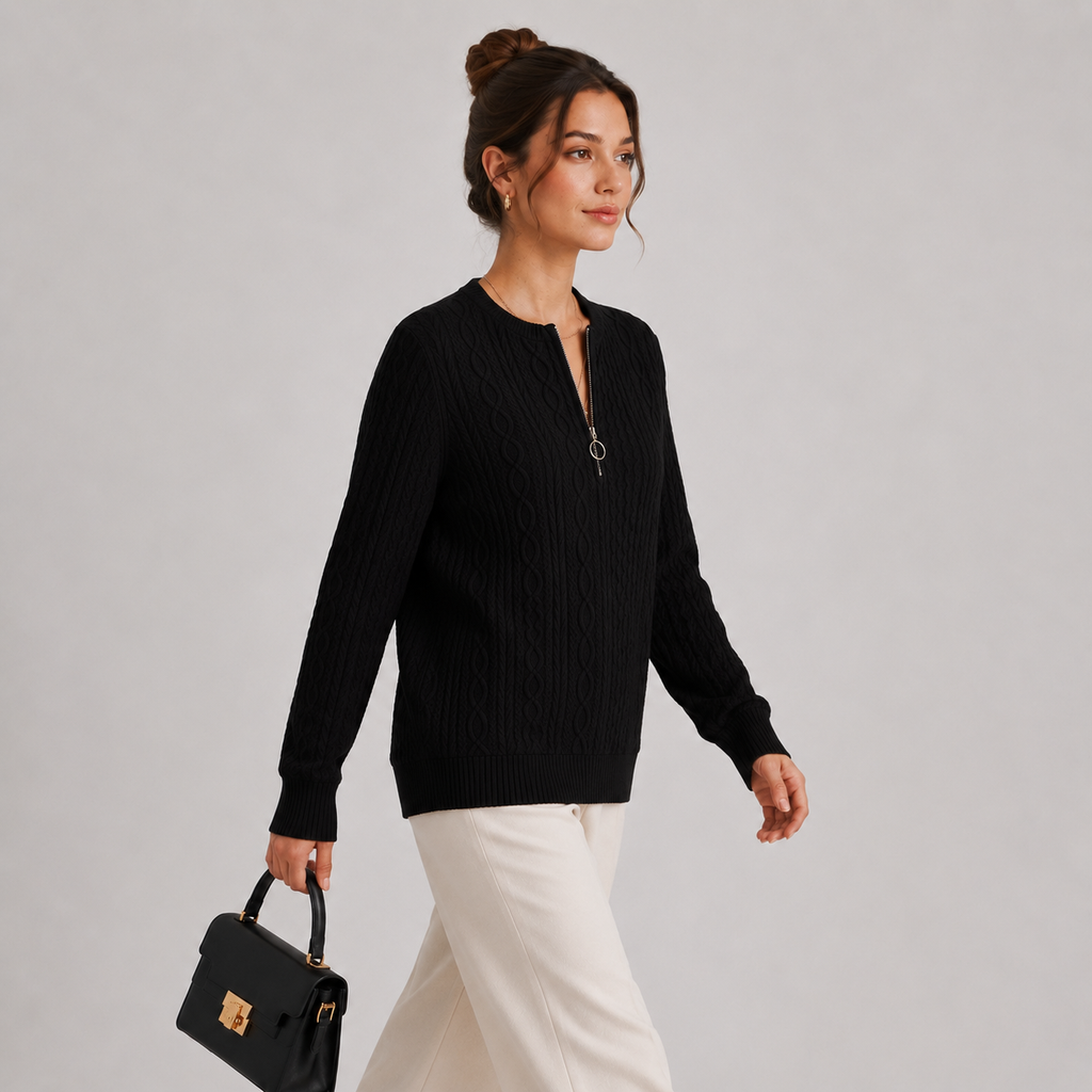 Pull léger à manches longues et col zippé pour femme 1