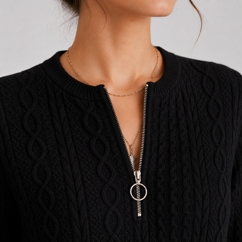 Pull léger à manches longues et col zippé pour femme 2