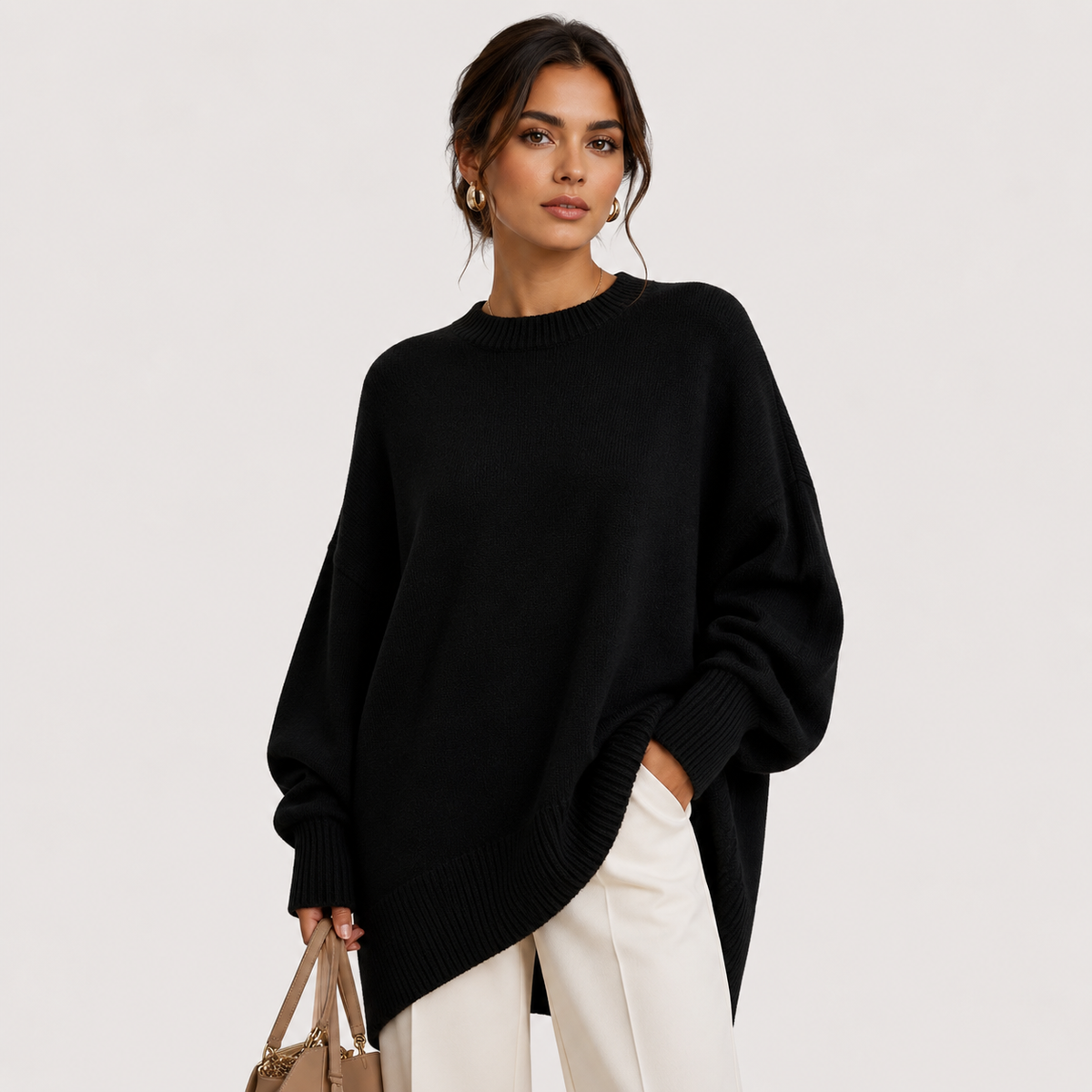 Pull oversize premium pour femme, en maille confortable à manches longues 8