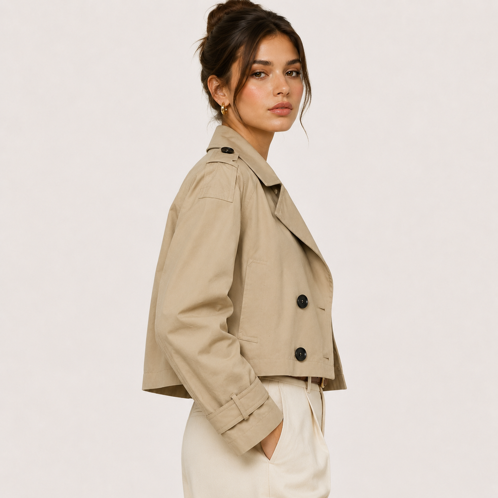 Trench-coat court pour femme, croisé, vêtement d'extérieur classique 1