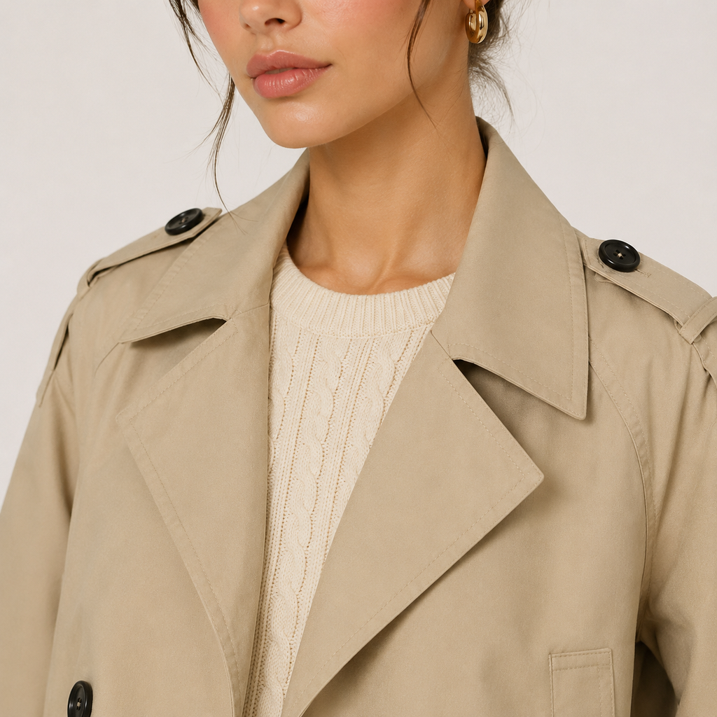 Trench-coat court pour femme, croisé, vêtement d'extérieur classique 2