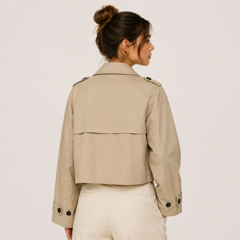 Trench-coat court pour femme, croisé, vêtement d'extérieur classique 3