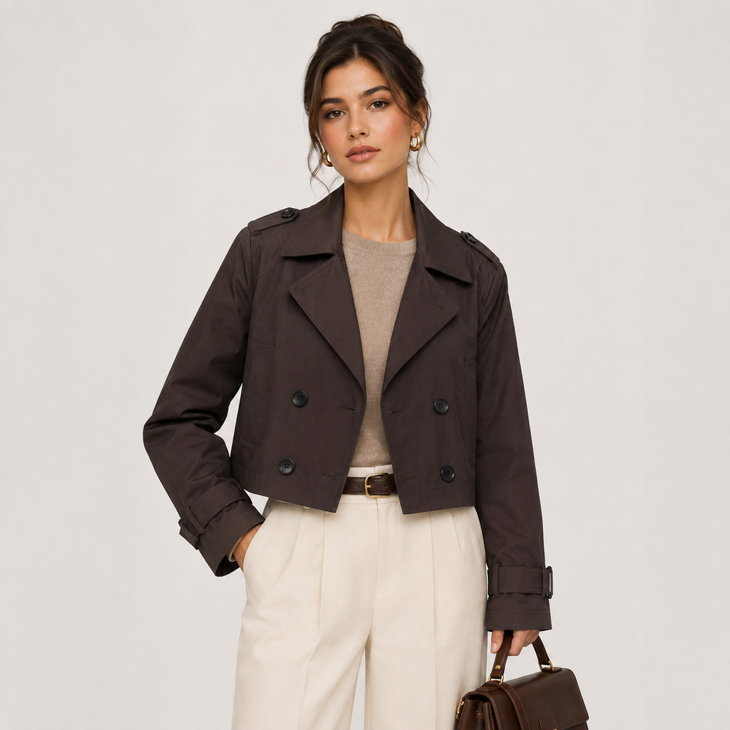 Trench-coat court pour femme, croisé, vêtement d'extérieur classique 4