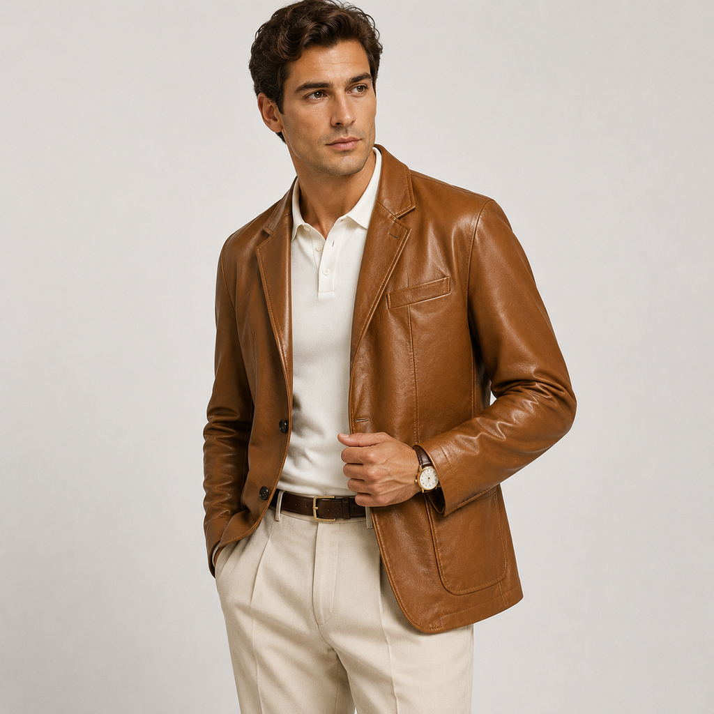 Veste classique pour homme aspect cuir, élégance décontractée raffinée 0