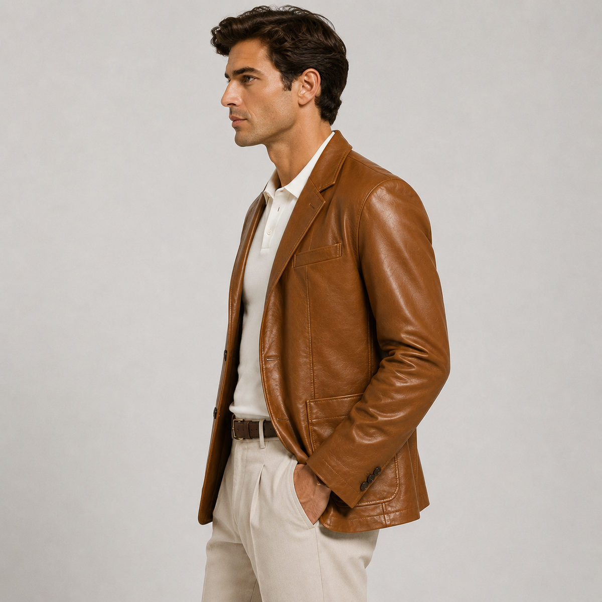 Veste classique pour homme aspect cuir, élégance décontractée raffinée 1
