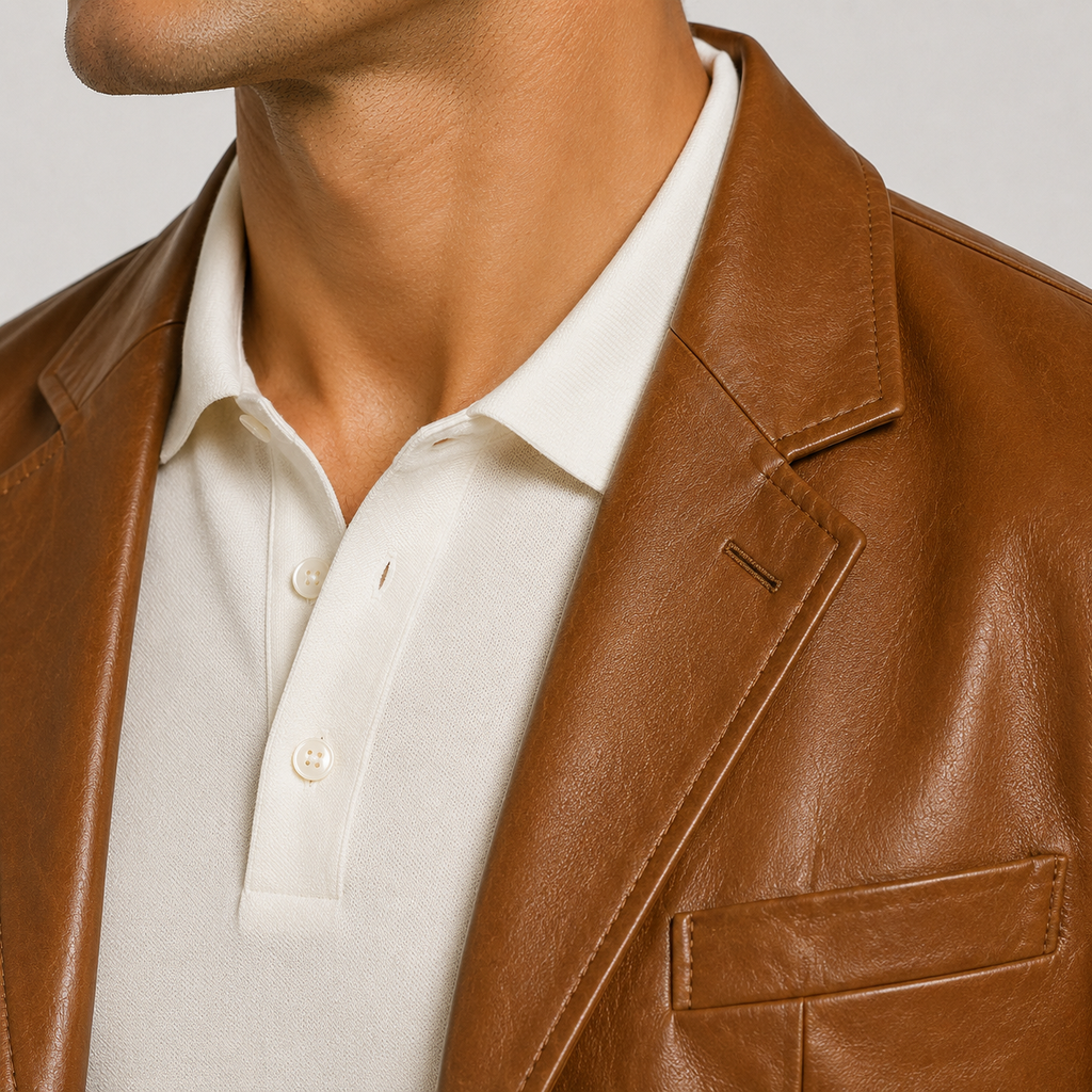 Veste classique pour homme aspect cuir, élégance décontractée raffinée 2