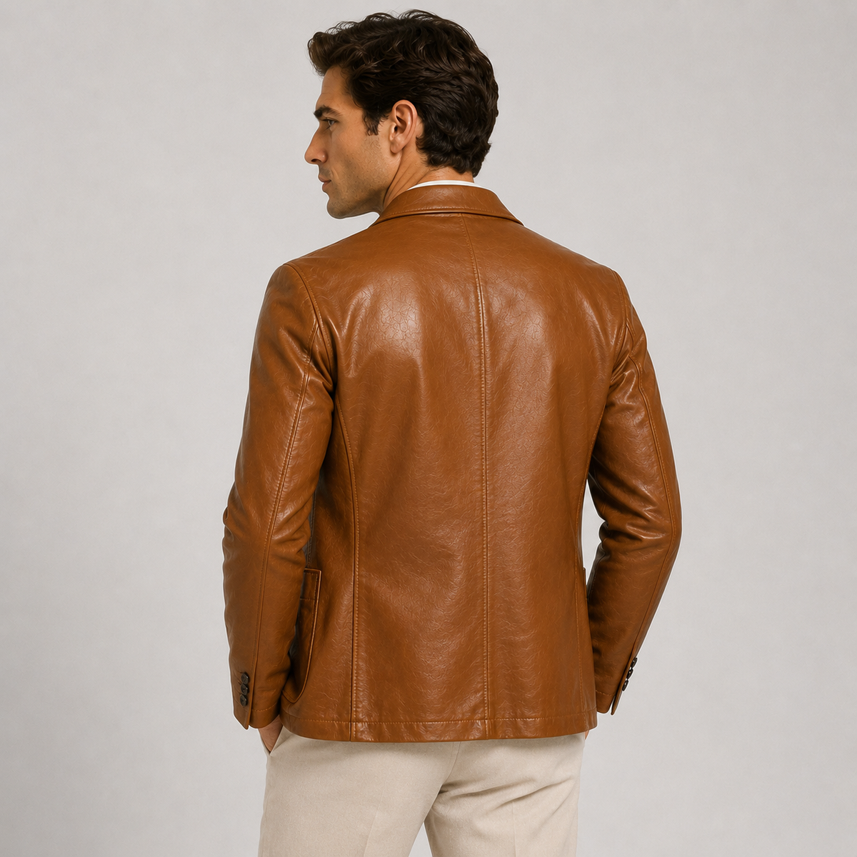 Veste classique pour homme aspect cuir, élégance décontractée raffinée 3