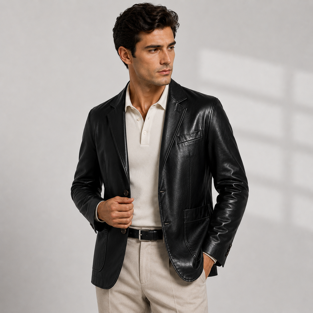 Veste classique pour homme aspect cuir, élégance décontractée raffinée 4