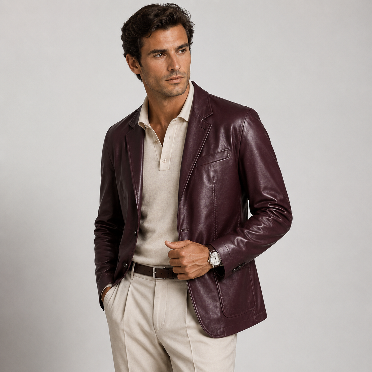 Veste classique pour homme aspect cuir, élégance décontractée raffinée 5