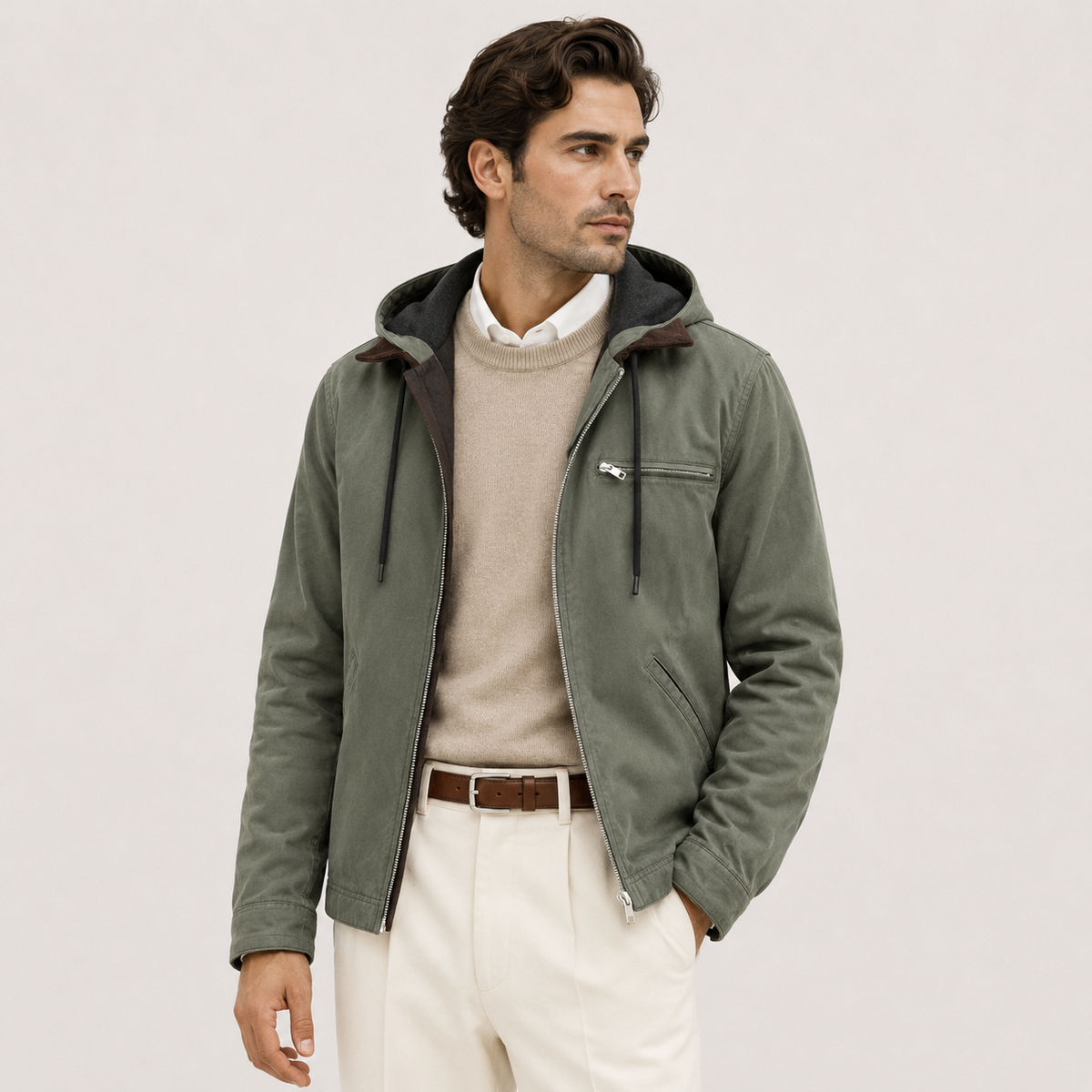 Veste d'hiver chaude à capuche pour homme avec doublure polaire douce 0