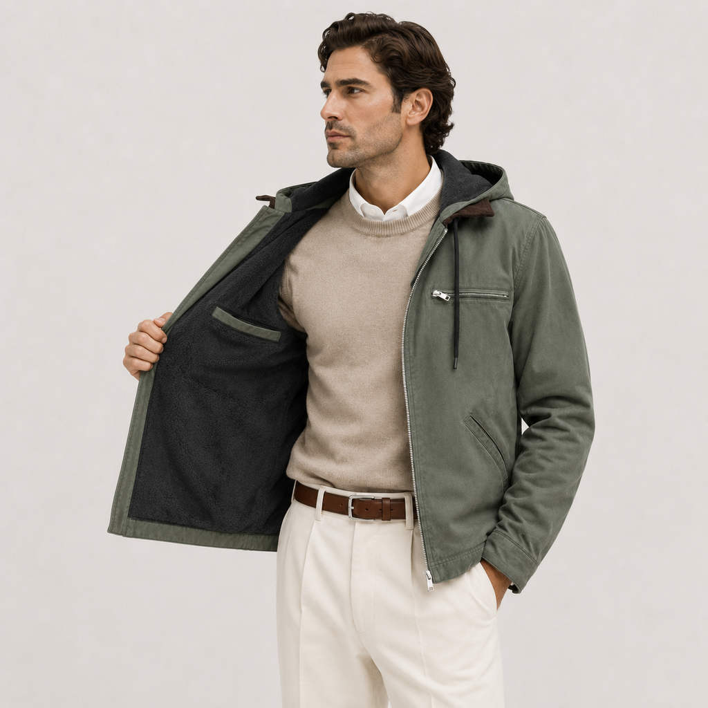 Veste d'hiver chaude à capuche pour homme avec doublure polaire douce 1