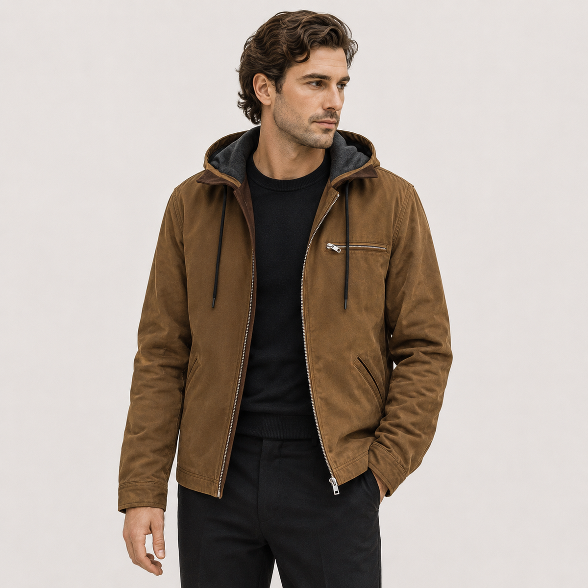 Veste d'hiver chaude à capuche pour homme avec doublure polaire douce 4