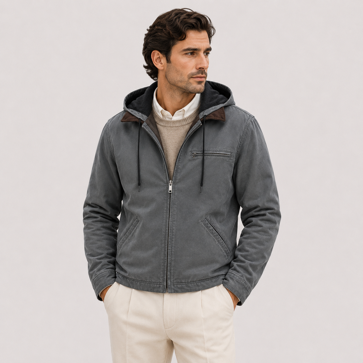 Veste d'hiver chaude à capuche pour homme avec doublure polaire douce 5