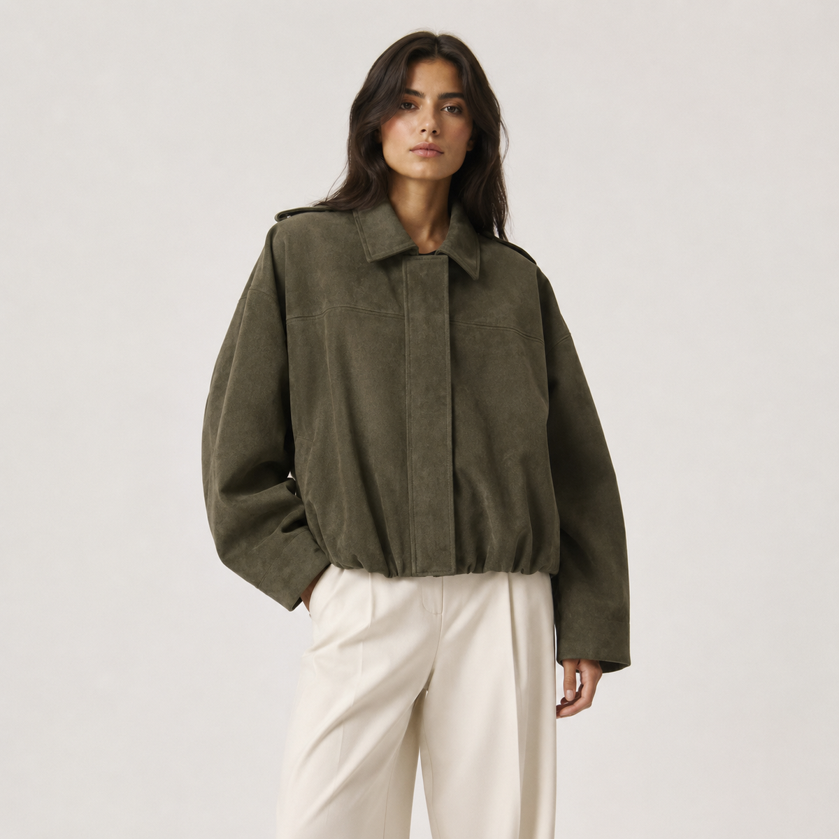 Veste en daim coupe décontractée pour femme - Vêtement d'extérieur raffiné et intemporel 0