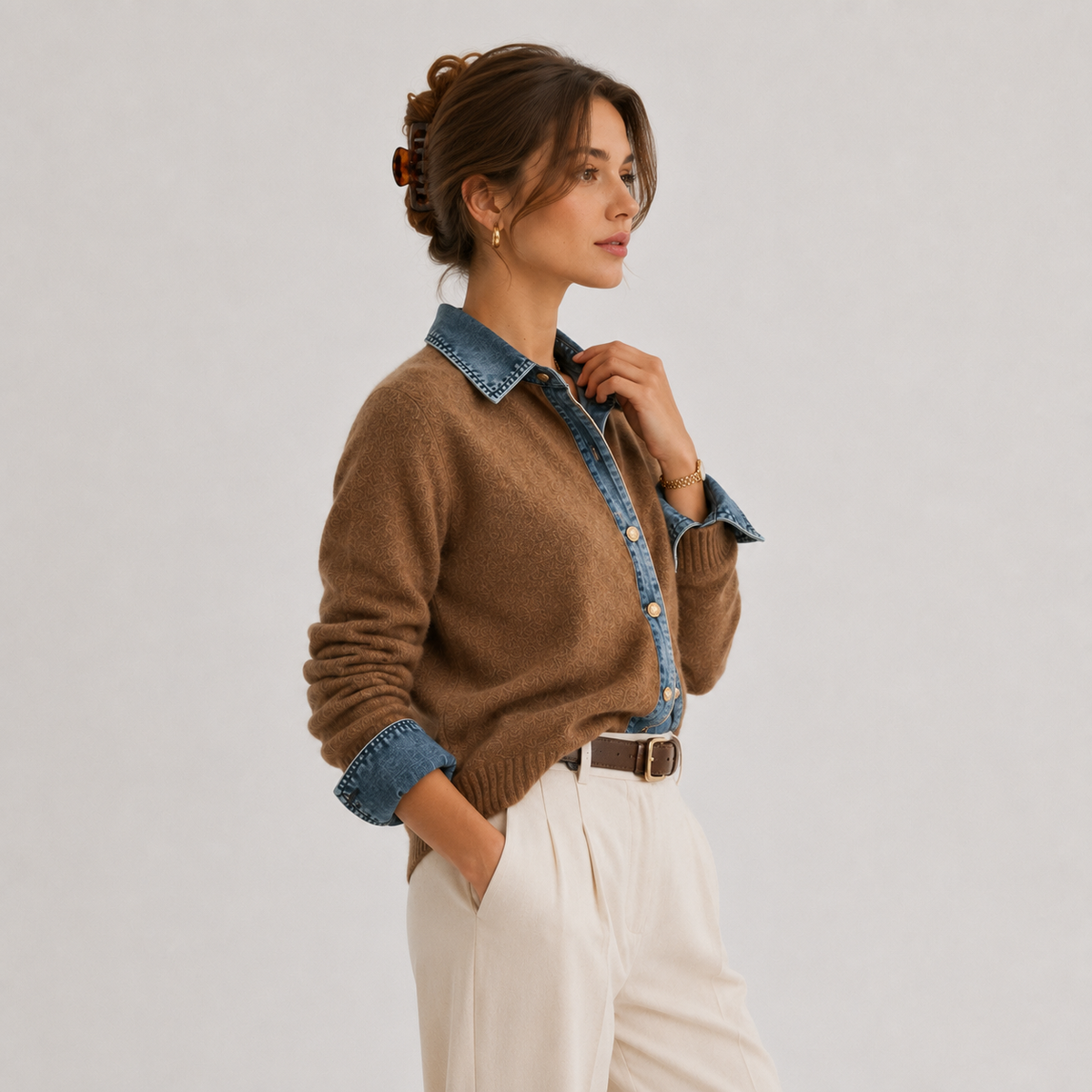 Veste en jean classique à boutons pour femme, vêtement d'extérieur idéal au quotidien 1