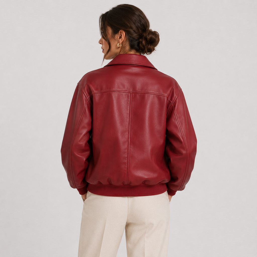 Veste en similicuir pour femme, rouge intemporel, silhouette classique 3