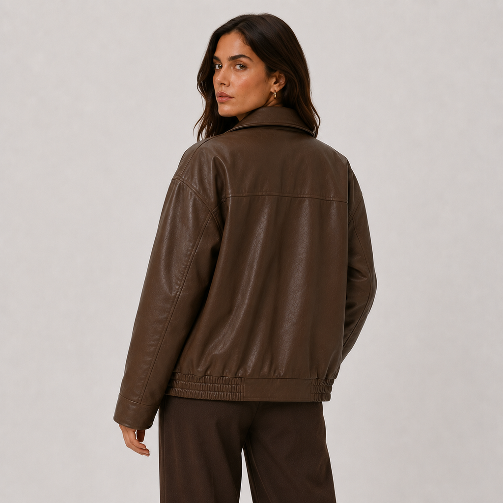 Veste femme coupe décontractée aspect cuir avec col classique 3