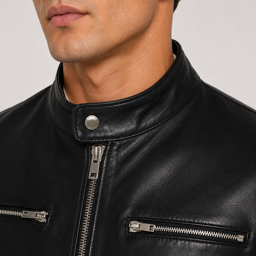 Veste homme aspect cuir, fermeture éclair classique, vêtement d'extérieur léger et décontracté 2