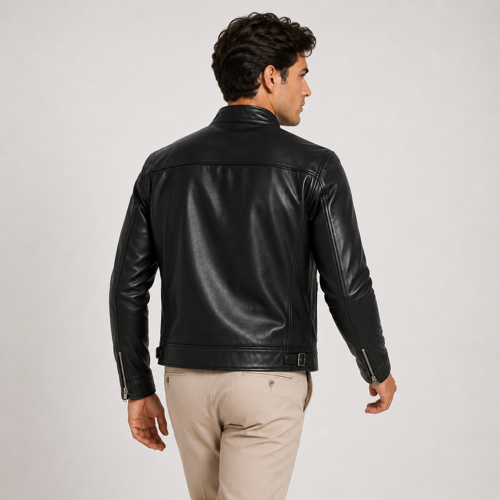 Veste homme aspect cuir, fermeture éclair classique, vêtement d'extérieur léger et décontracté 3