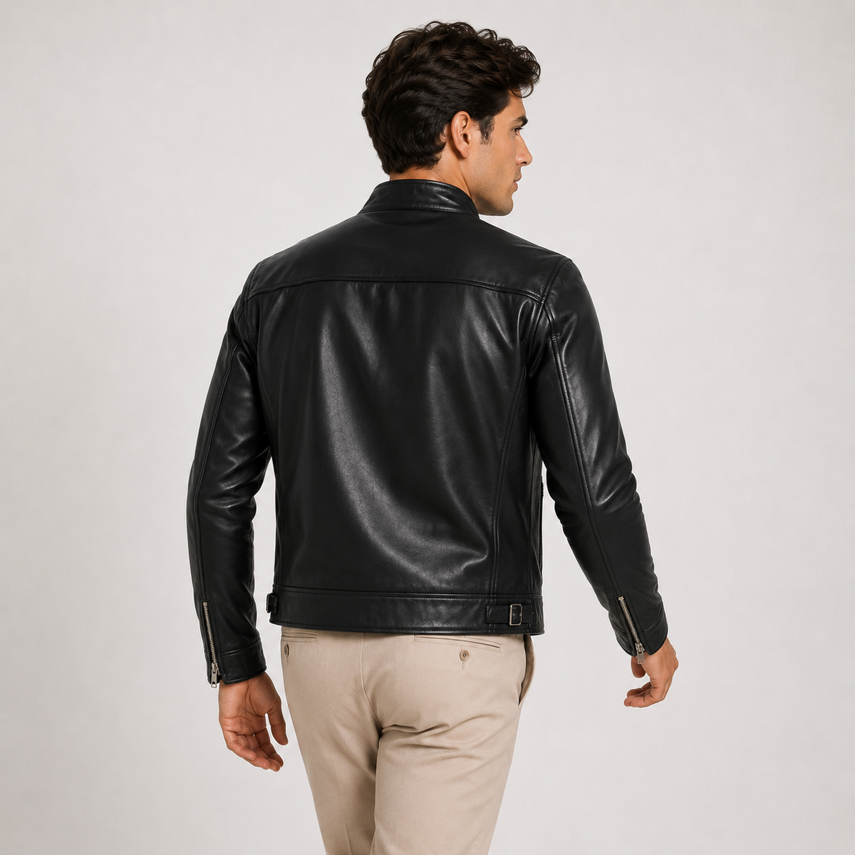Veste homme aspect cuir, fermeture éclair classique, vêtement d'extérieur léger et décontracté 3