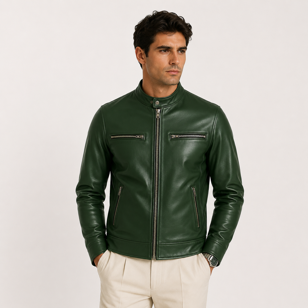 Veste homme aspect cuir, fermeture éclair classique, vêtement d'extérieur léger et décontracté 5