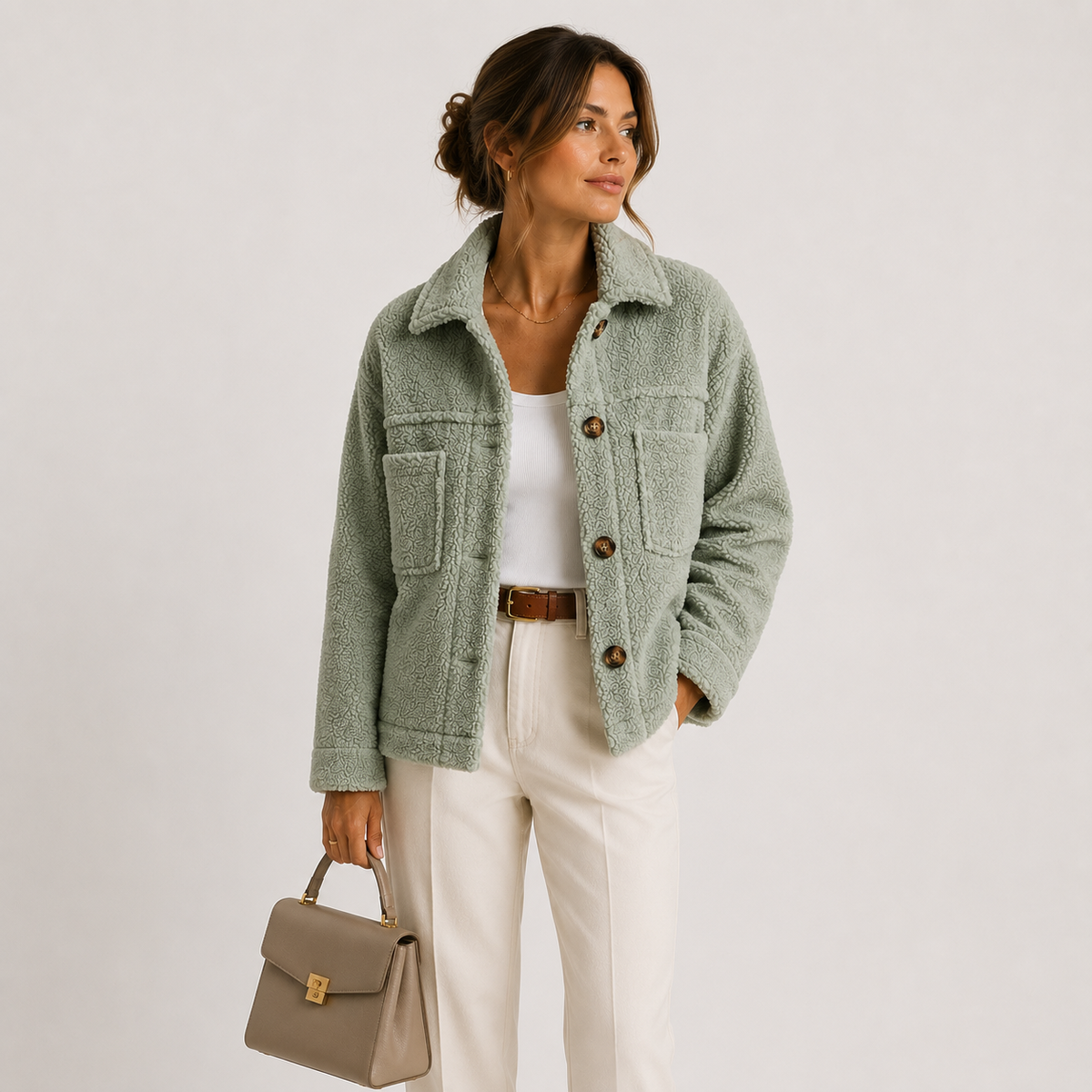 Veste sherpa peluche pour femme, surchemise décontractée, confortable et légère 0