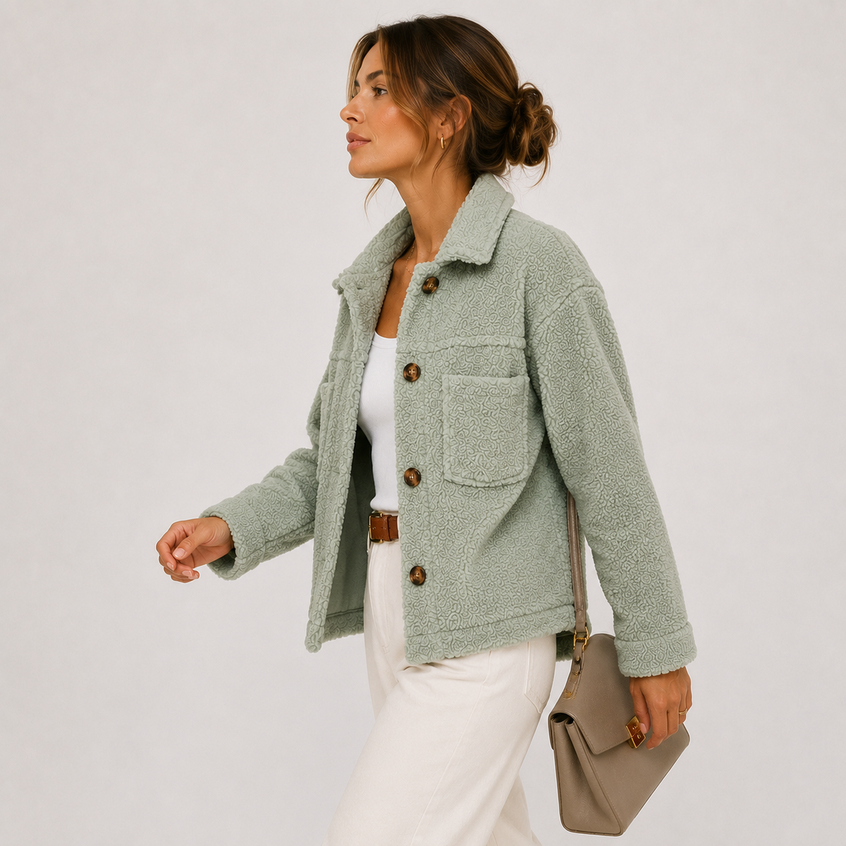 Veste sherpa peluche pour femme, surchemise décontractée, confortable et légère 1