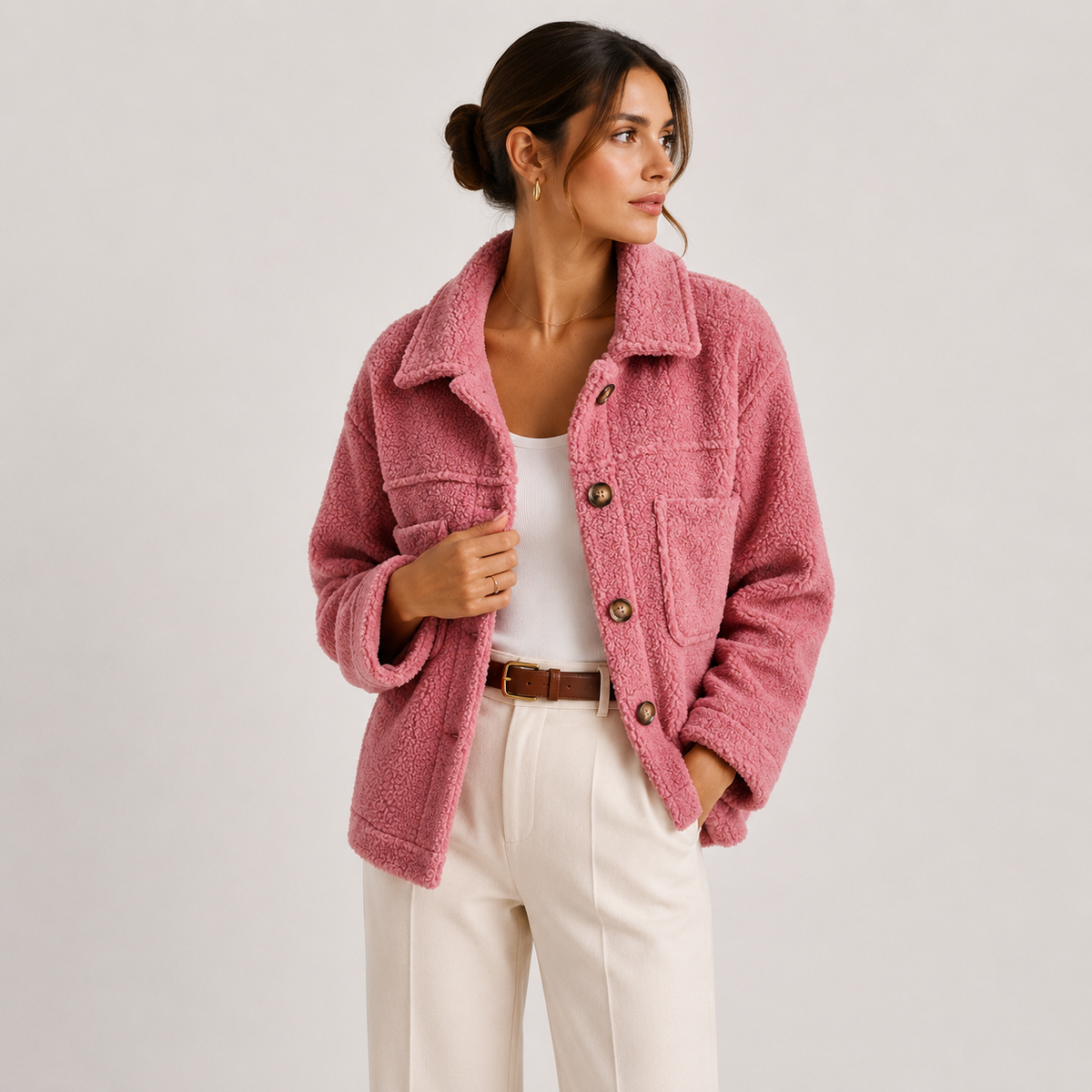 Veste sherpa peluche pour femme, surchemise décontractée, confortable et légère 4