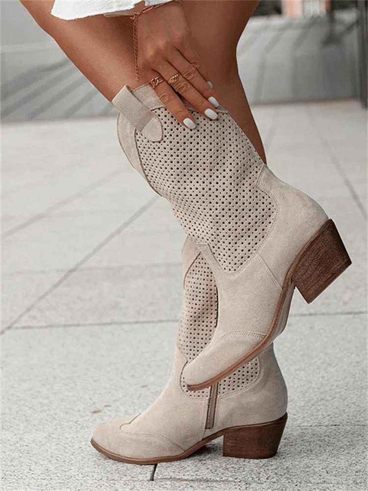 Santiags hautes Camargue kaki, tige jusqu'au genou et talon mi-haut – Belloures