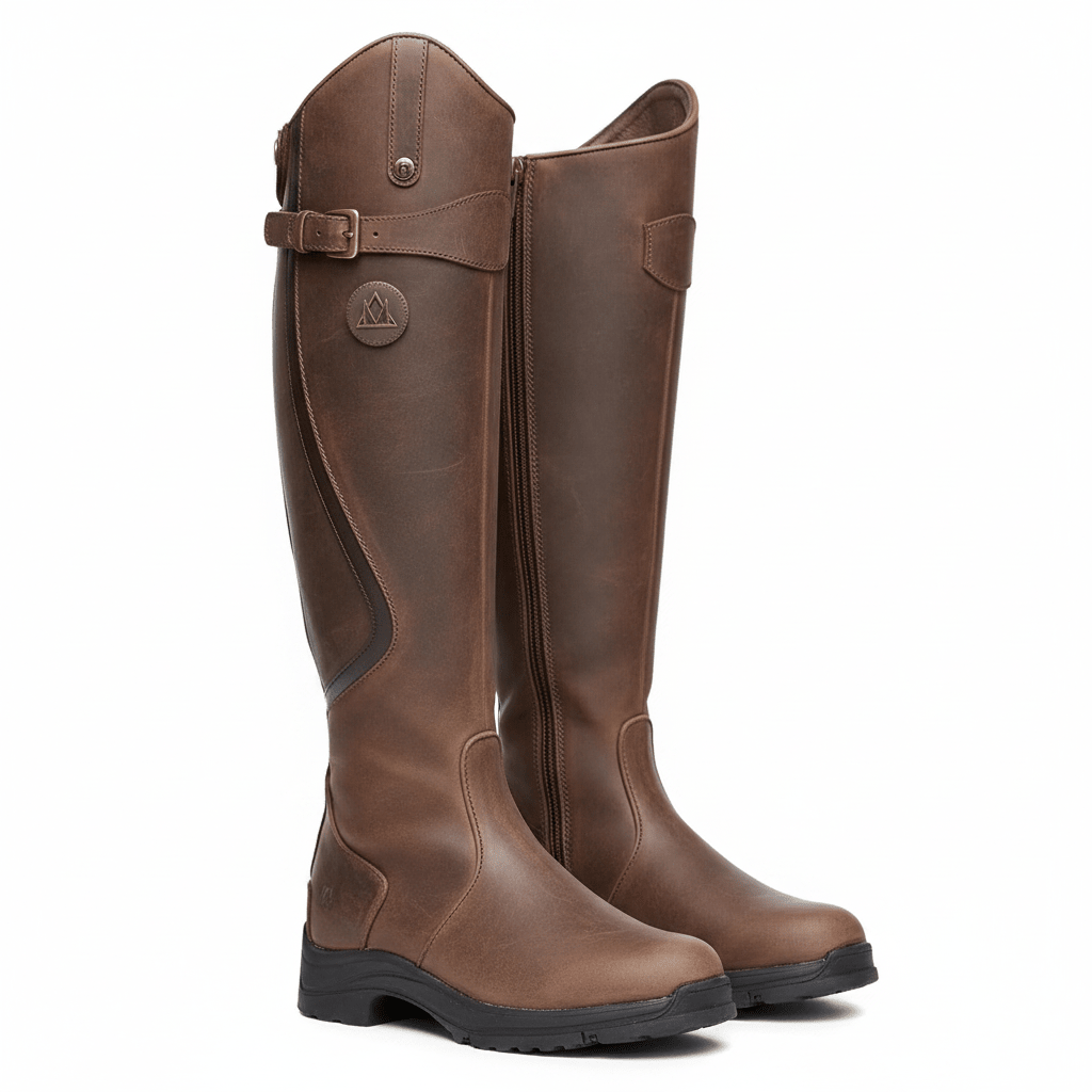 Bottes cavalières Chantilly à sangles réglables au mollet, portées avec un jean – Belloures