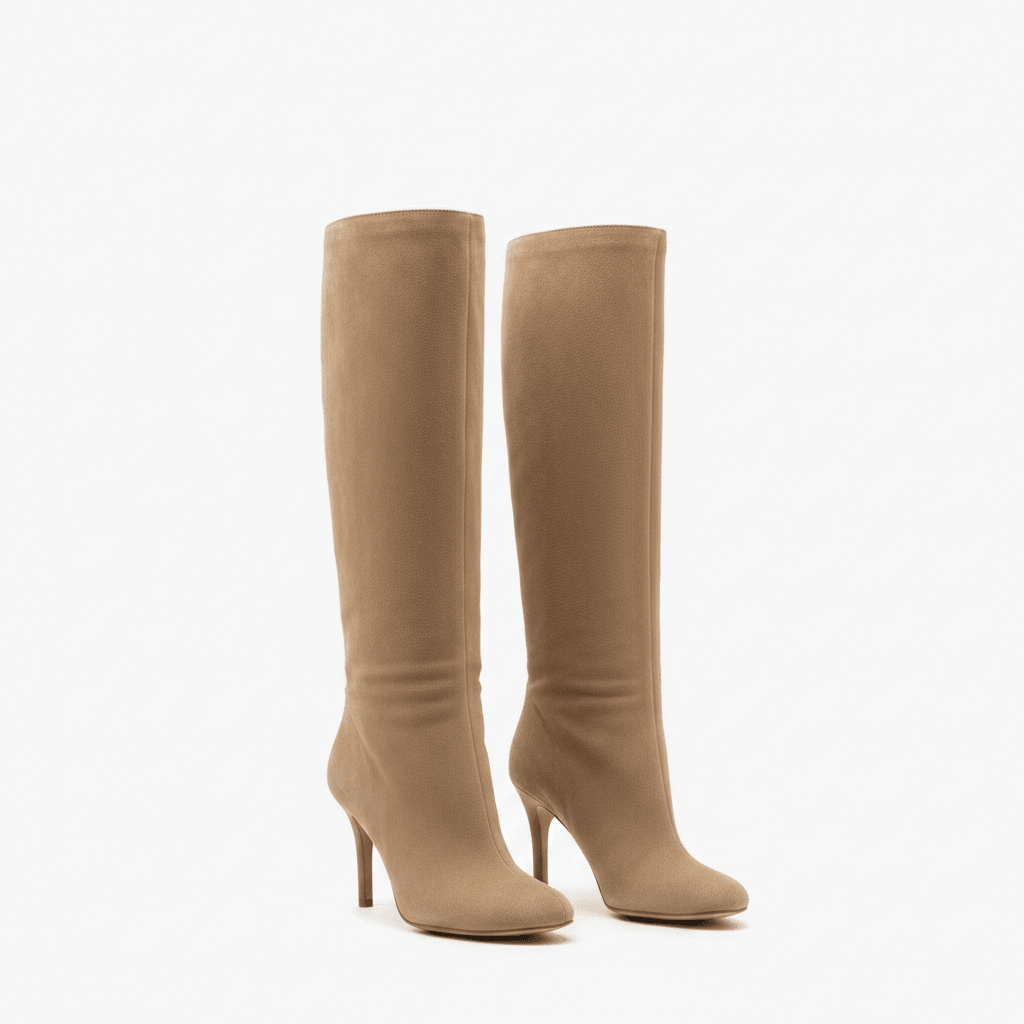 Bottes hautes Odéon en suédine, tige lisse et talon fin – Belloures