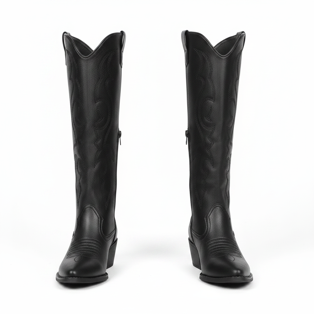 Bottes western Sologne brodées à talon bloc, portées – Belloures